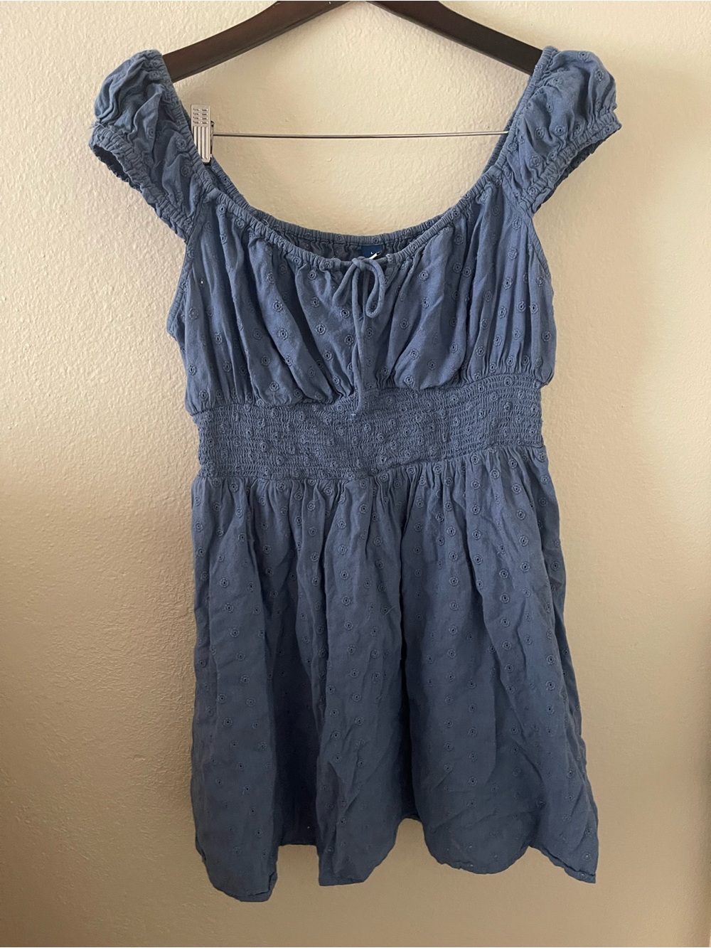 Old Navy Dusty Blue Eyelet Smocked Waist Cap Sleeve dress